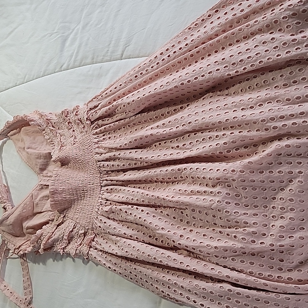 TOPSHOP ANGLAISE BRODERIE LACE HALTER TOP DRESS  4 BLUSH PINK - Picture 10 of 15